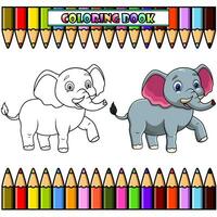 desenho animado elefante desenho animado caminhando para coloração livro vetor