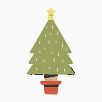 uma fofa Natal árvore com adorável decoração plano vetor ilustração isolado em branco fundo. alegre Natal e feliz Novo ano