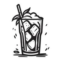 mão desenhado ilustração do gelo chá legal beber servido em a vidro vetor
