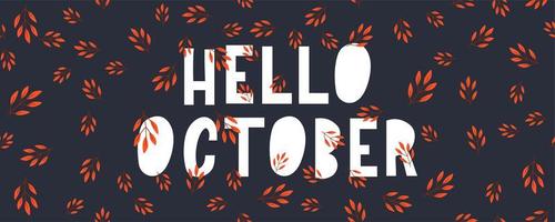 outubro letras banner de vetor de venda de texto com folhas de outono coloridas