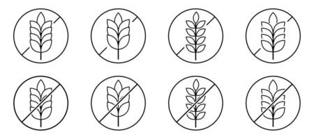 glúten livre ícone definir. trigo símbolo dentro linha. esboço glúten livre símbolo dentro círculo. trigo produtos rótulo. glúten símbolo dentro linha vetor