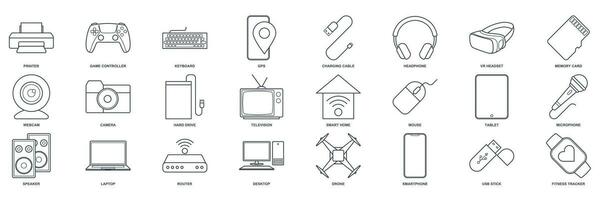 dispositivo ícone definir, incluído ícones Como computador portátil, drone, palestrante, controle e Mais símbolos coleção, logotipo isolado vetor ilustração