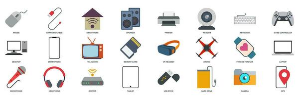 dispositivo ícone definir, incluído ícones Como computador portátil, drone, palestrante, controle e Mais símbolos coleção, logotipo isolado vetor ilustração