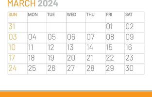 calendário marcha 2024, corporativo Projeto modelo vetor. escrivaninha calendário 2024 vetor