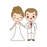 fofa adorável Casamento casal segurando mãos desenho animado ilustração para Casamento cartões, saudações cartões vetor