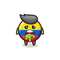 a fofa personagem do distintivo da bandeira da Colômbia com vômito vetor