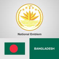 Emblema nacional de Bangladesh, mapa e bandeira vetor
