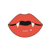groovy retro lábios com vampiro dentes, vetor