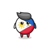 Personagem de distintivo de bandeira filipina fofa com expressão suspeita vetor