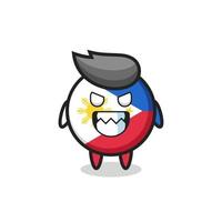 expressão maligna do distintivo da bandeira das Filipinas, mascote fofo personagem vetor