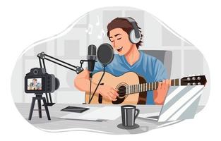 músico se apresentando no conceito de transmissão ao vivo vetor