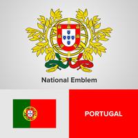 Emblema nacional de Portugal, mapa e bandeira vetor