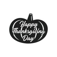 feliz dia de ação de graças etiqueta etiqueta decoração de cozinha outono novembro feriado abóbora vegetal com letras silhueta preta vetor