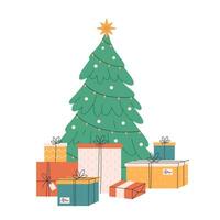 Natal árvore com presente caixas. Natal apresenta. feliz Novo ano e alegre Natal. vetor