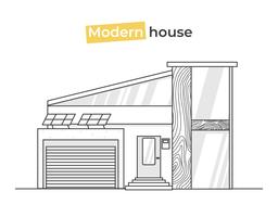 Casas elegantes modernas em ícones de arte de linha. Conceito de design em casa com tijolos da textura e madeira e telhas. Ilustração vetorial plana vetor