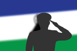 silhueta de solda em desfocar o fundo com a bandeira do Lesoto. vetor