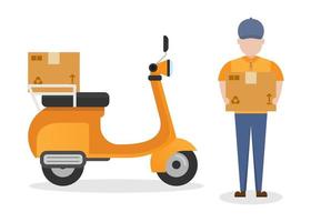 serviço de entrega de motos de correio, ilustração vetorial de design plano vetor