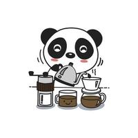 desenho animado bonito panda fazendo café, ilustração vetorial vetor