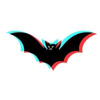 ilustração simples de morcego com efeito 3D e cores azul e vermelho vetor