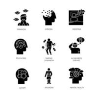conjunto de ícones de glifo de transtorno mental vetor