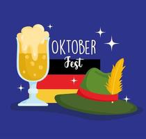 festival oktoberfest, chapéu da bandeira alemã e cerveja vetor