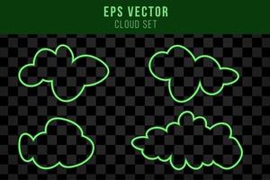ilustração vetorial de linha isolada de néon de nuvem verde com brilho brilhante vetor