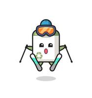 lata de lixo mascote personagem como jogador de esqui vetor
