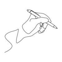 linha contínua linha desenhada à mão segurando uma caneta e um lápis