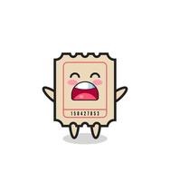 Mascote de bilhete fofo com uma expressão de bocejo vetor