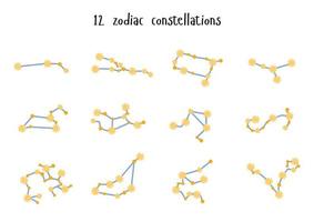 conjunto de vetores de 12 constelações do Zodíaco. estilo plano