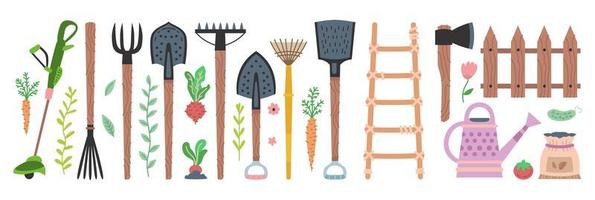 conjunto de ferramentas de jardim. equipamento de jardinagem plana de vetor