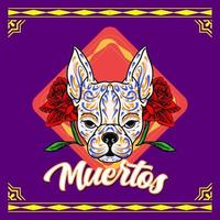 ilustração decorativa do dia dos mortos do México com a cabeça de cachorro vetor