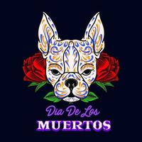 ilustração decorativa do dia dos mortos do México com a cabeça de cachorro vetor