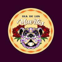 ilustração decorativa do dia dos mortos do México com a cabeça de cachorro vetor