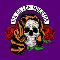 ilustração decorativa de senhora caveira dia dos mortos no México vetor