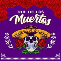 caveira decorativa com chapéu mexicano dia dos mortos mexico ilustração vetor