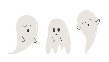 conjunto de fantasmas bonitos isolado no branco. personagens engraçados e assustadores vetor