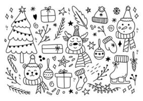 conjunto de elementos de design de natal em estilo doodle vetor