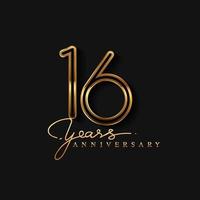 Logotipo de aniversário de 16 anos dourado isolado em fundo preto vetor