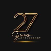 Logotipo do aniversário de 27 anos dourado isolado em fundo preto