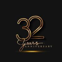 Logotipo de aniversário de 32 anos dourado isolado em fundo preto vetor