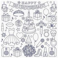 conjunto de doodle de aniversário de menina vetor