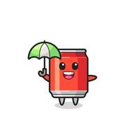 ilustração de lata de bebida fofa segurando um guarda-chuva vetor