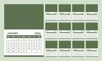 parede calendário 2024, por mês calendário modelo, 1 página parede calendário 2024, Novo ano parede calendário modelo, 12 mês parede calendário vetor