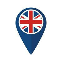 Unidos reino bandeira em azul PIN mapa. bandeira do Reino Unido em mapa ponteiro ícone vetor