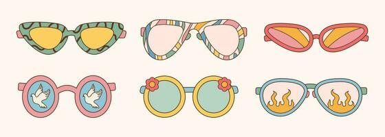 oculos de sol conjunto dentro retro groovy hippie estilo. diferente formulários. vetor ilustração anos 60 Anos 70