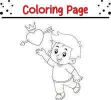 fofa Garoto segurando amor coração coloração página para crianças. vetor ilustração coloração livro.