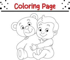 pequeno bebê com Urso de pelúcia Urso coloração livro página vetor ilustração