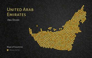 Unidos árabe Emirados ouro mapa com uma capital do abu dhabi mostrando dentro uma mosaico padronizar vetor