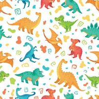 desenho animado dino desatado padronizar. fofa triceratops, brontossauro e pneux. cor dinossauros vetor ilustração conjunto